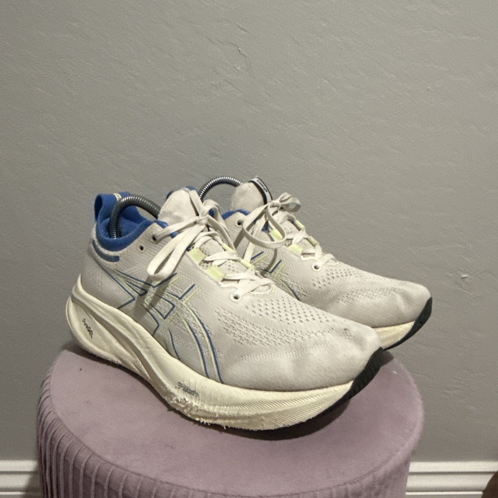 ASICS Gel-Nimbus 26 Women's Size 9 Off White Blue Lime Running Shoes 1012B632